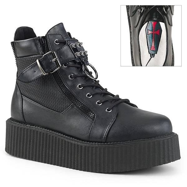 Demonia Men's V-CREEPER-566 Creepers Platform Boots - Black Vegan Leather D3691-78US Clearance